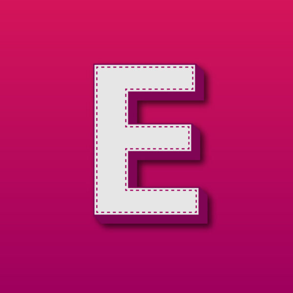 3D Letter E Stitched Design