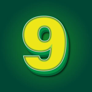 3D Number Nine Yellow Green Design