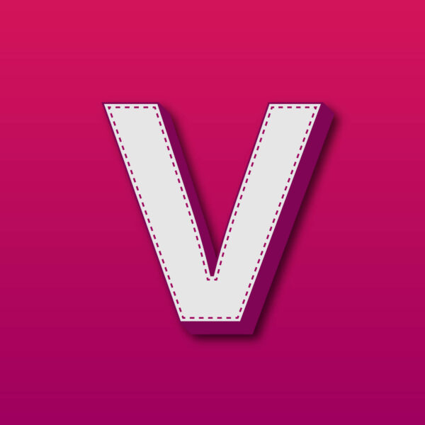 3D Letter V Stitched Design