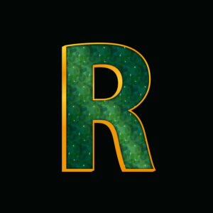 Green Letter R With Gold Border