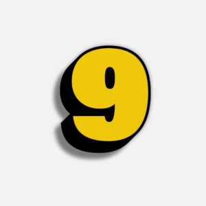 3D Yellow Number Nine With Black Border