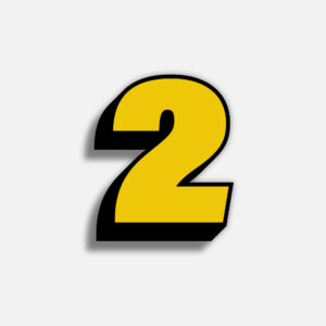 3D Yellow Number Two With Black Border