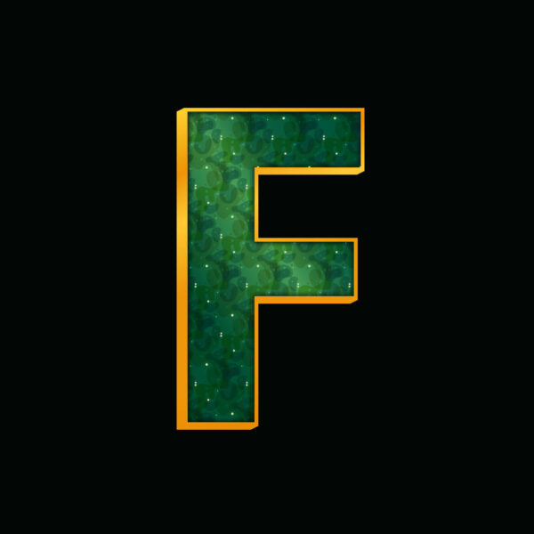 Green Letter F With Gold Border