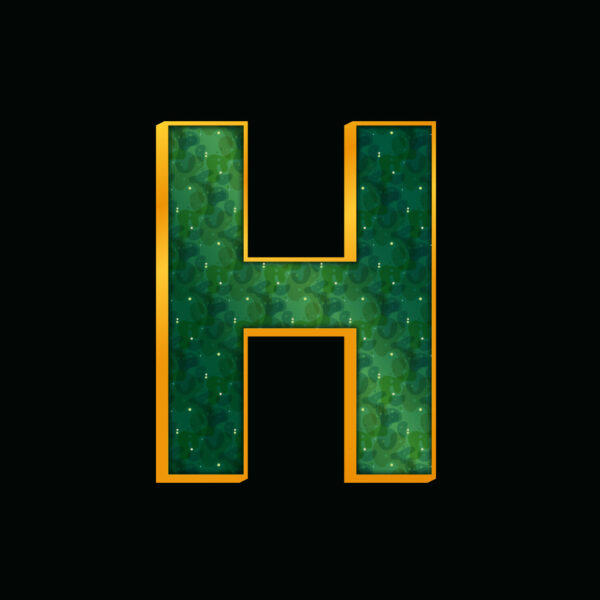 Green Letter H With Gold Border