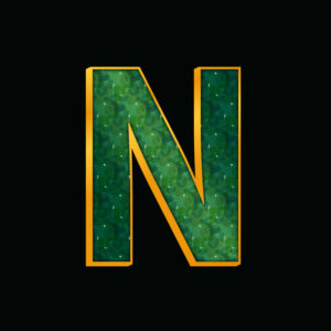 Green Letter N With Gold Border