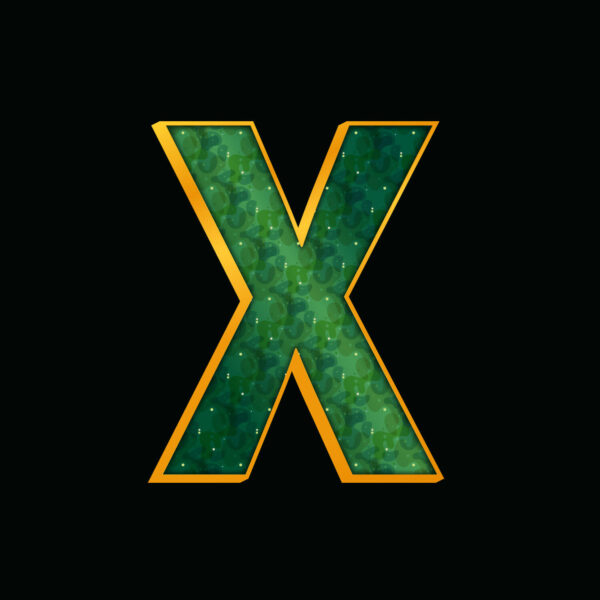 Green Letter X With Gold Border