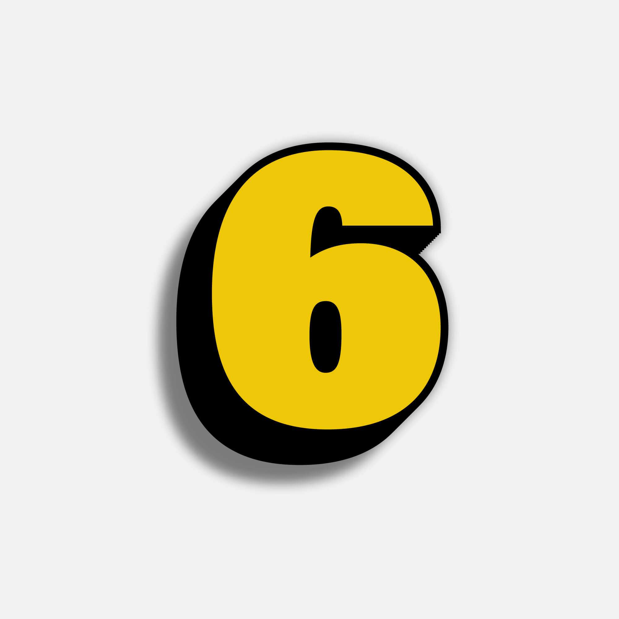 3D Yellow Number Six With Black Border