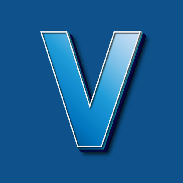 3D Blue Letter V Design
