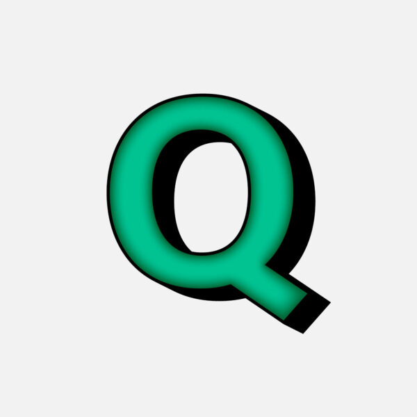 3D Green Letter Q With Black Border